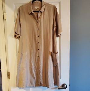 Lou & Grey tan button up shirt dress.